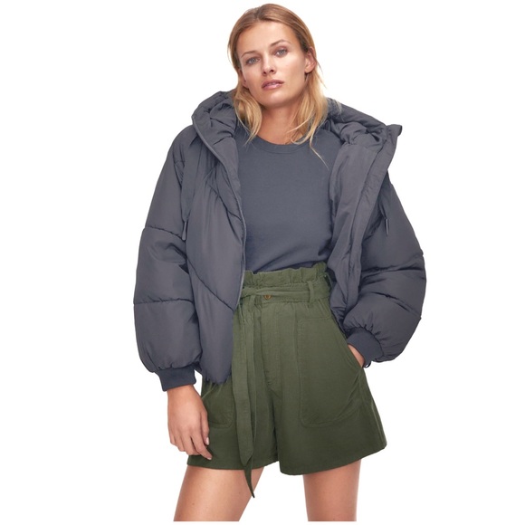 Zara NWT Baggy Paperbag Corduroy Green Tie Shorts 32/ 00 - Picture 2 of 12